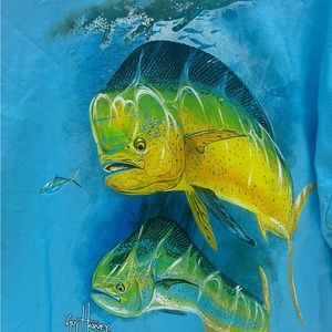 Guy Harvey large blue T-shirt. Graphic design on the back. Tags still attached.